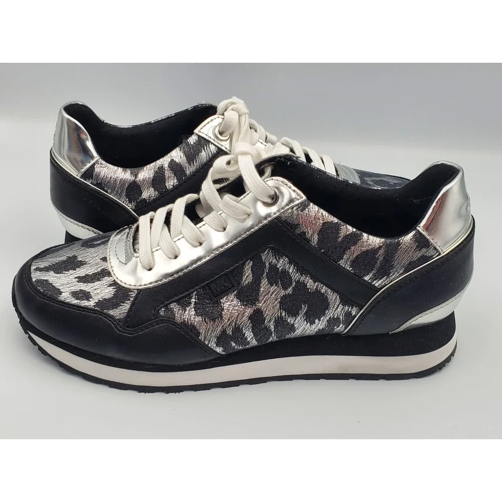 Michael Kors Womens Maddy Trainer Metallic Leather Sneakers size 7 MK logo